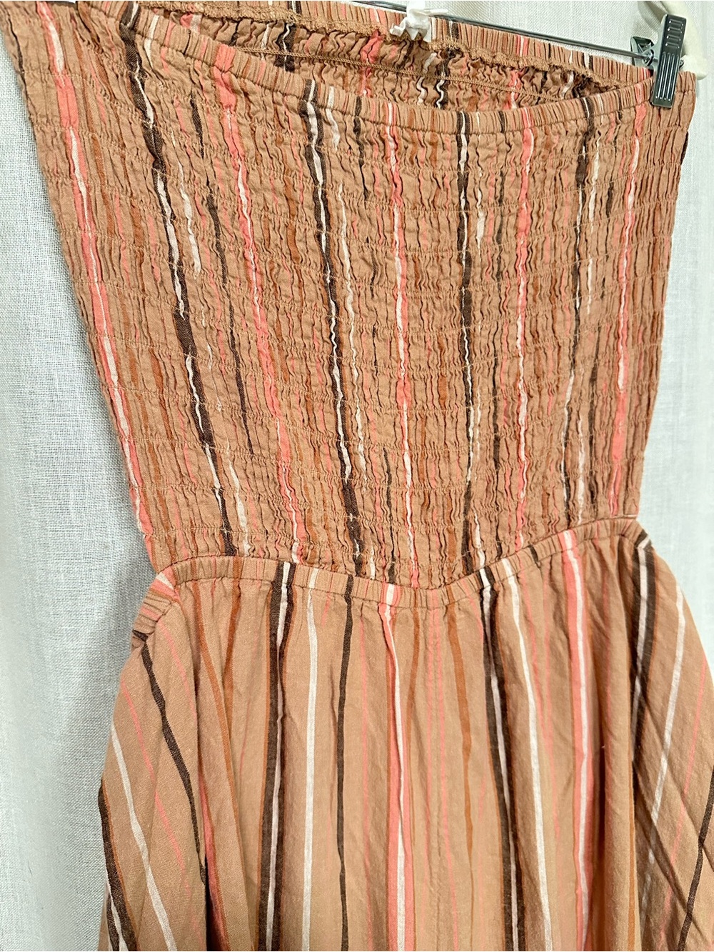 aerie XL Boho Strapless Smocked Wide-Leg Striped Linen Blend Jumpsuit Vacation - Picture 4 of 10